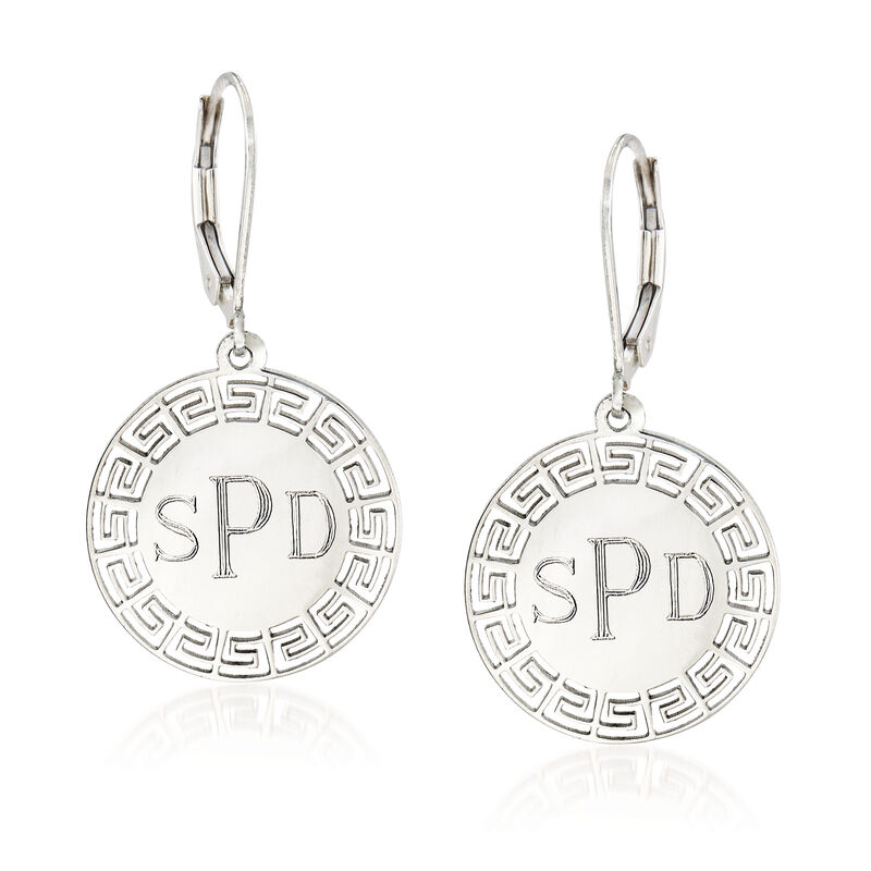 Greek Key Personalized Drop Earrings in Sterling Silver image number 0