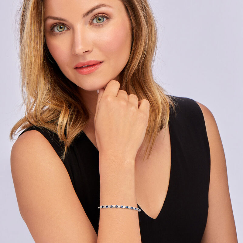 1.30 ct. t.w. Sapphire and .20 ct. t.w. Diamond Bolo Bracelet in Sterling Silver image number 1