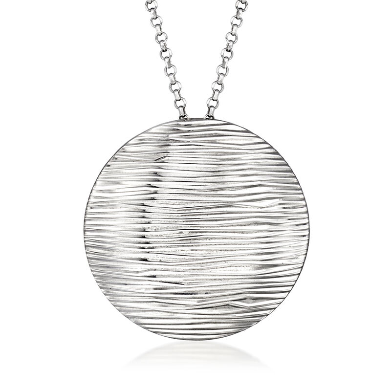 Italian Sterling Silver Ridged-Circle Necklace. 18&quot; image number 1