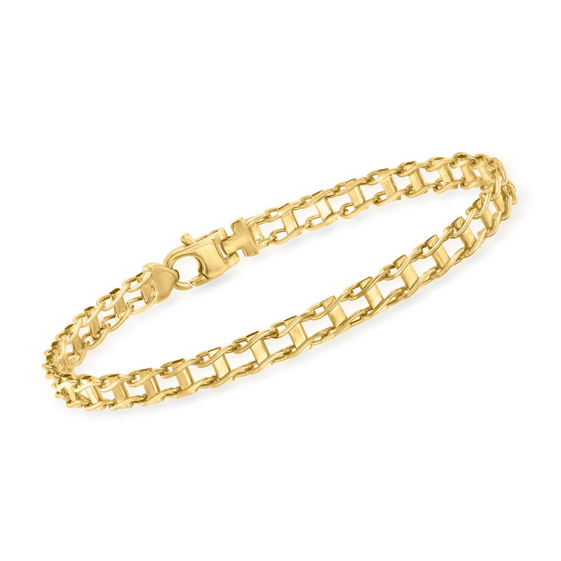 Men's 5.5mm 14kt Yellow Gold Railroad-Link Bracelet. 8.5&quot; image number 0