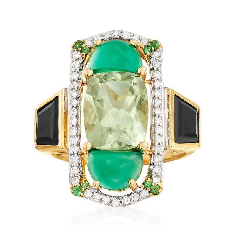 Black Onyx, Green Chalcedony and Multi-Gemstone Ring in 14kt Yellow Gold image number 0