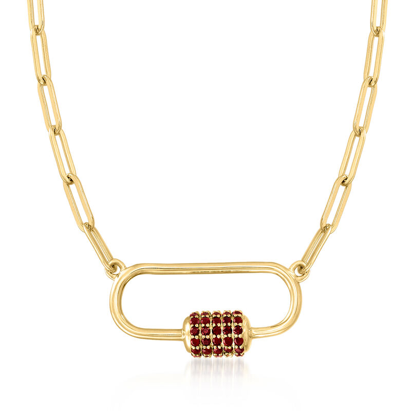 3.70 ct. t.w. Garnet Carabiner-Link Paper Clip Link Necklace in 18kt Gold Over Sterling image number 0