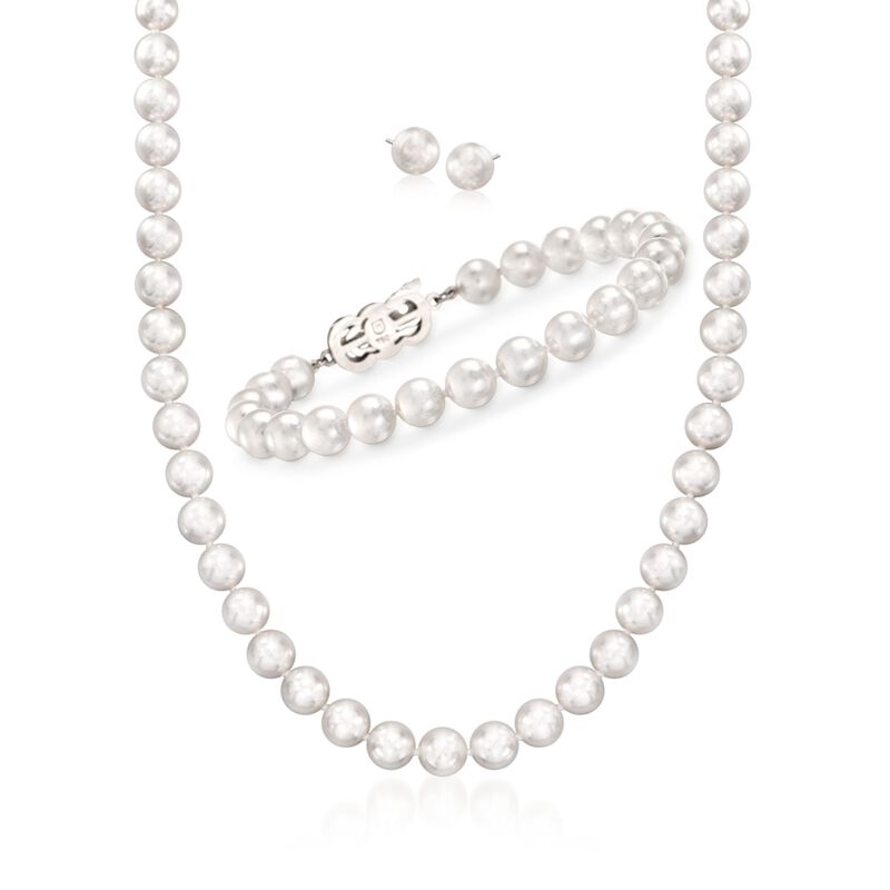 Mikimoto 4-7mm A1 Akoya Pearl Jewelry Set: Earrings, Bracelet, and Necklace with 18kt White Gold image number 0