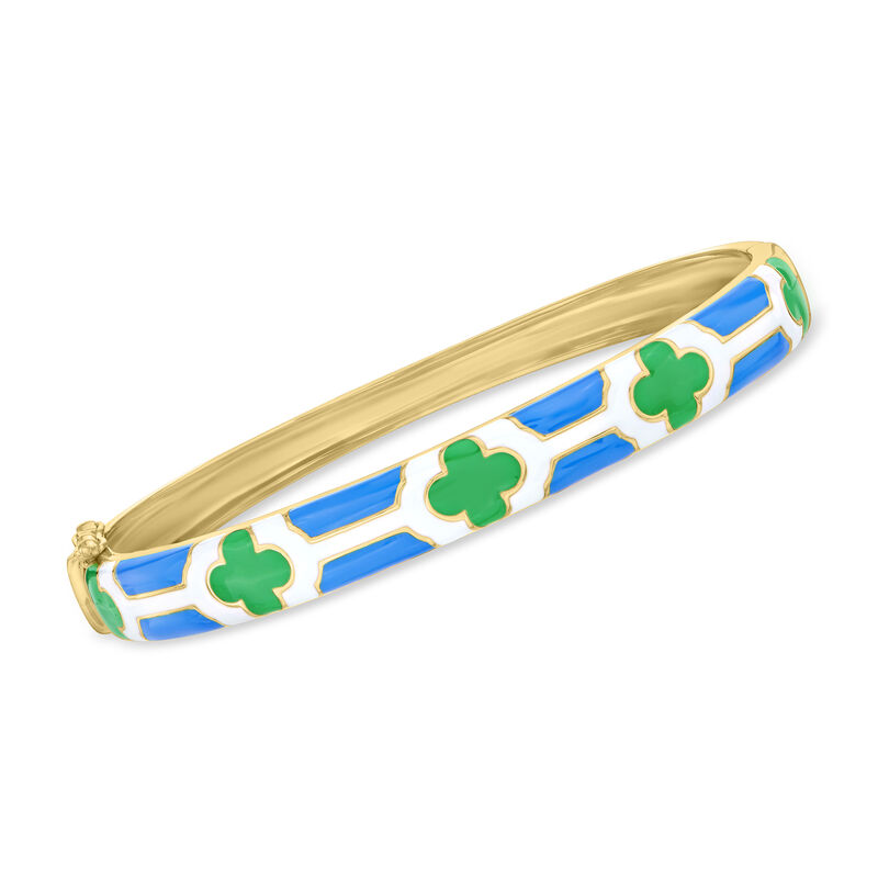Multicolored Enamel Clover Bangle Bracelet in 18kt Gold Over Sterling image number 0