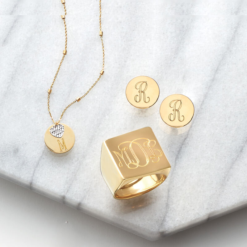 14kt Yellow Gold Personalized Disc Earrings image number 4