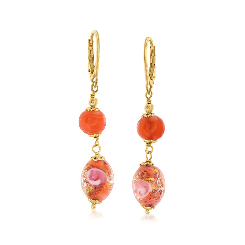 Italian Orange Murano Glass Bead Drop Earrings in 18kt Gold Over Sterling image number 0