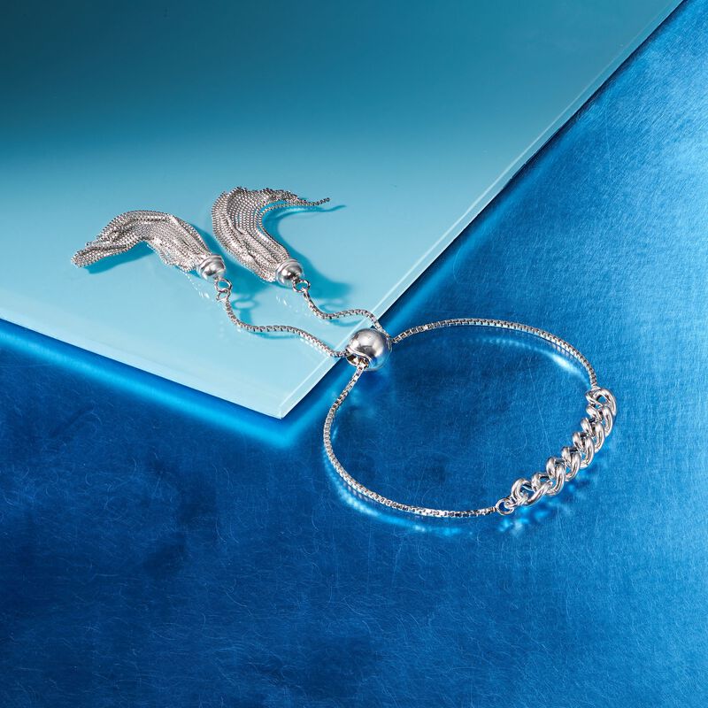 Italian Sterling Silver Link and Tassel Bolo Bracelet image number 3