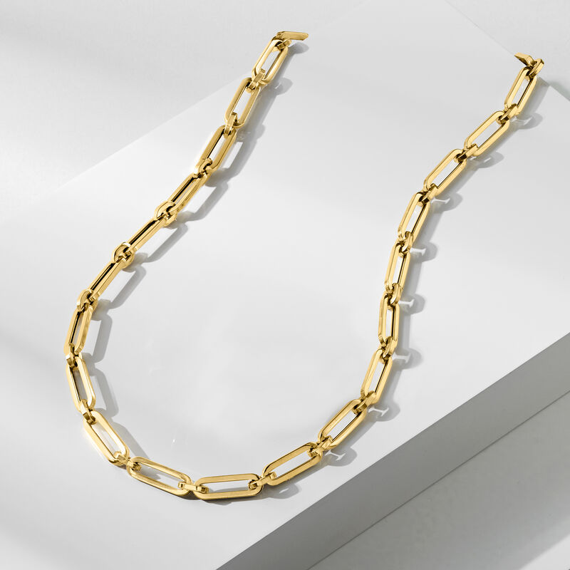 Italian 14kt Yellow Gold Alternating Paper Clip Link Necklace image number 6