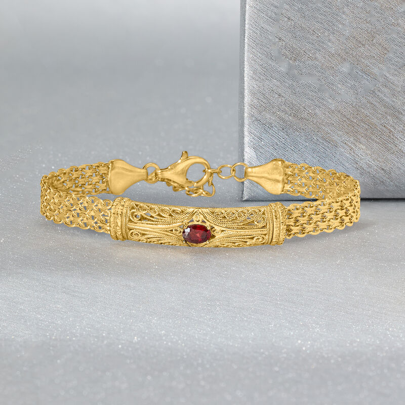 .70 Carat Garnet Filigree Bracelet in 18kt Gold Over Sterling. 7&quot; image number 2