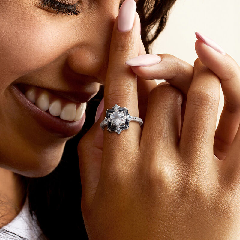 1.78 ct. t.w. White and Sky Blue Topaz Ring with .80 ct. t.w. Sapphires in Sterling Silver image number 1