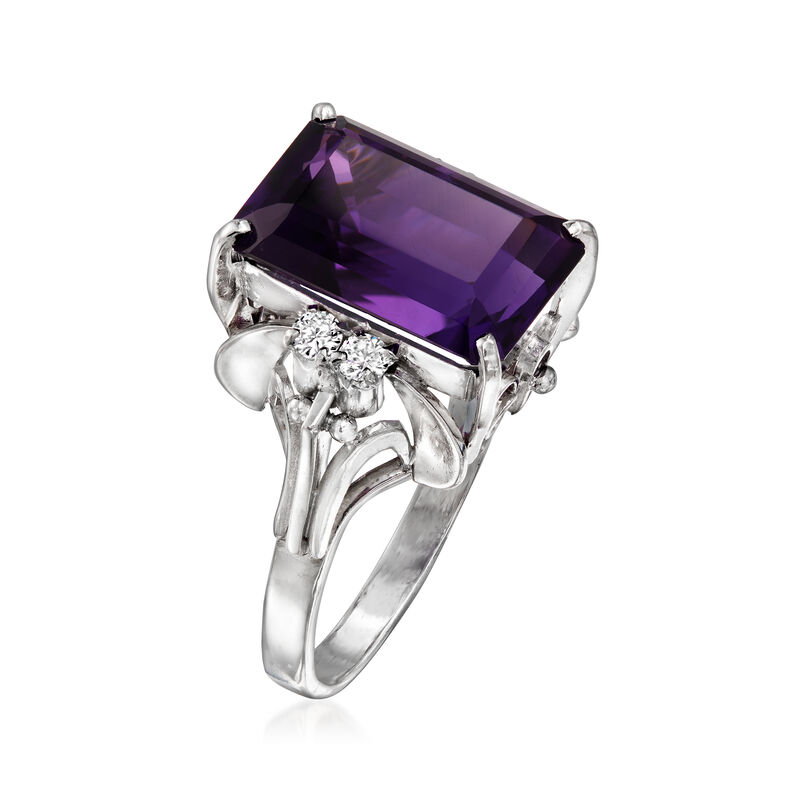 C. 1990 Vintage 6.08 Carat Amethyst and .15 ct. t.w. Diamond Ring in Platinum image number 2