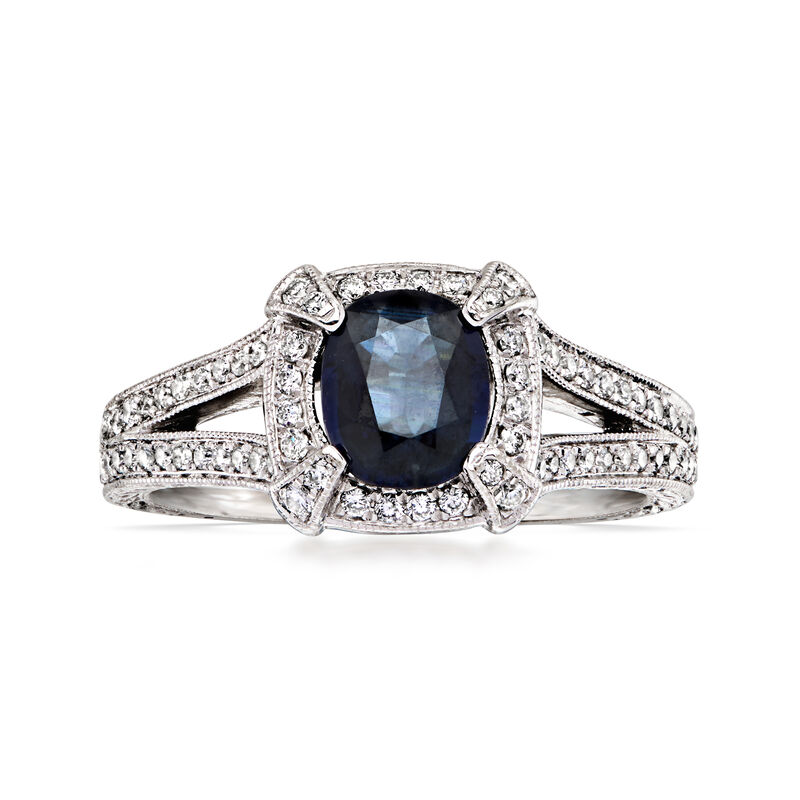 C. 2000 Vintage .90 Carat Sapphire Ring with .55 ct. t.w. Diamonds in 14kt White Gold. Size 6.5 image number 0