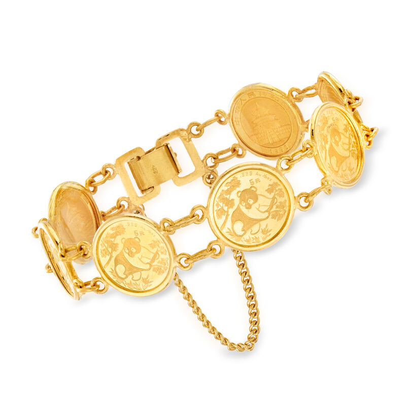C. 1990 Vintage 22kt Yellow Gold Chinese Coin Bracelet. 7&quot; image number 0