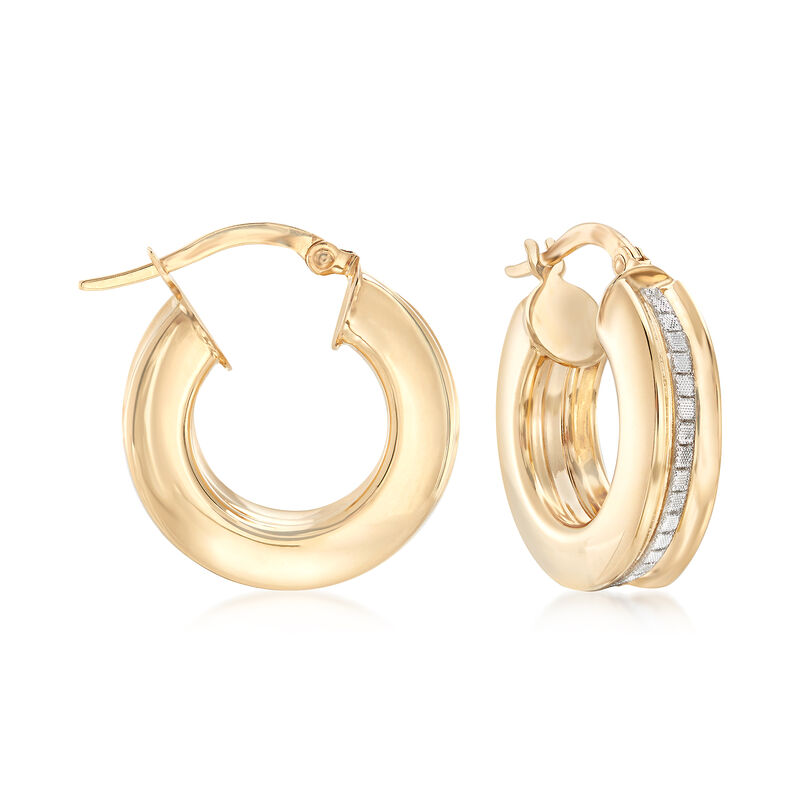 Italian Glitter Hoop Earrings in 14kt Yellow Gold image number 0