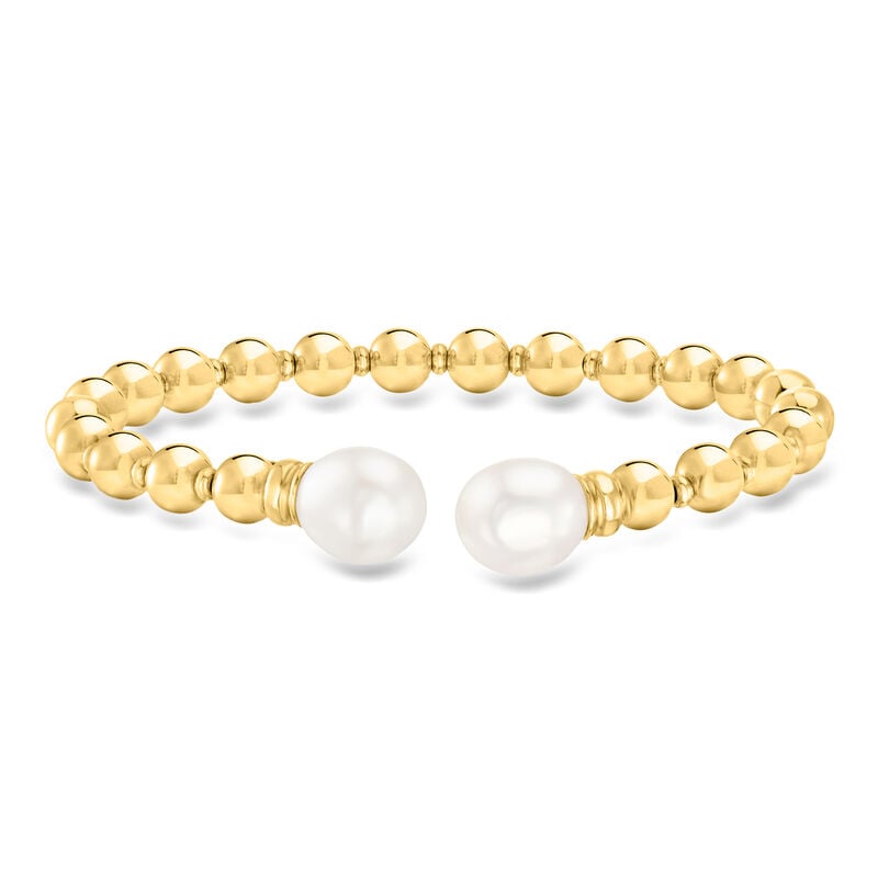 Italian 6mm 18kt Gold Over Sterling Cuff Bracelet with 9-9.5mm Cultured Pearls. 7" image number 0