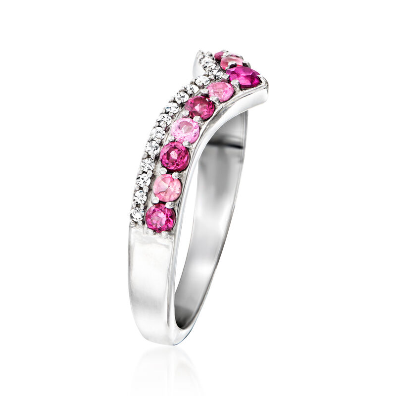 .20 ct. t.w. Rhodolite Garnet and .10 ct. t.w. Pink Tourmaline V-Shaped Ring with .10 ct. t.w. White Zircon in Sterling Silver image number 2