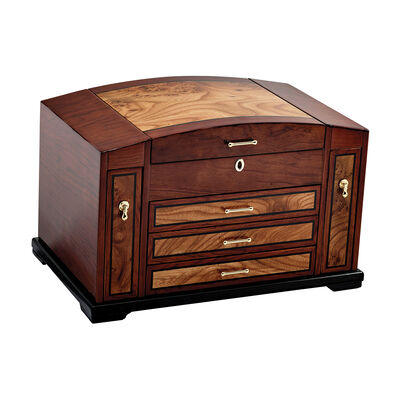 Bubinga Veneer with Elm Burlwood Inlay   Locking Jewelry Box