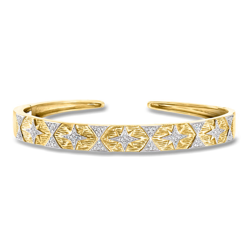 .33 ct. t.w. Diamond Starburst Cuff Bracelet in 18kt Gold Over Sterling. 7" image number 0