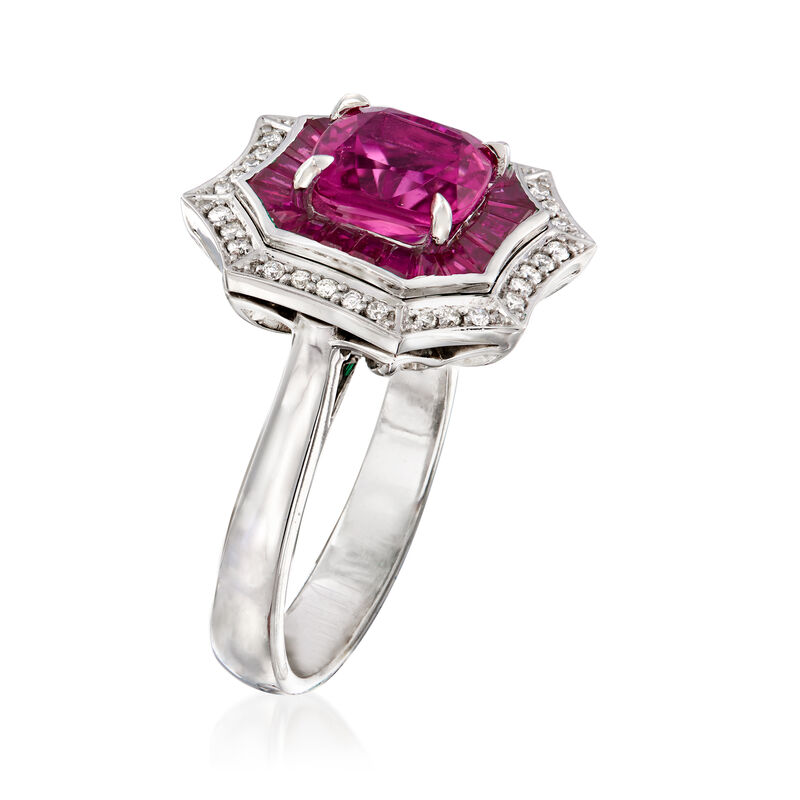 1.90 Carat Pink Tourmaline and 2.90 ct. t.w. Ruby with .17 ct. t.w. Diamond Ring in 14kt White Gold. Size 7 image number 2