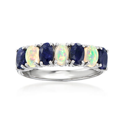 Opal and 1.40 ct. t.w. Sapphire Ring in Sterling Silver