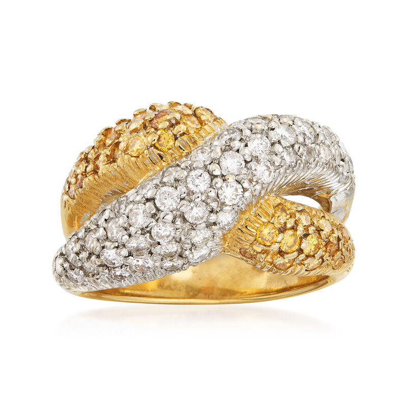C. 1990 Vintage 1.75 ct. t.w. Yellow and White Diamond Crossover Ring in 14kt Two-Tone Gold image number 0