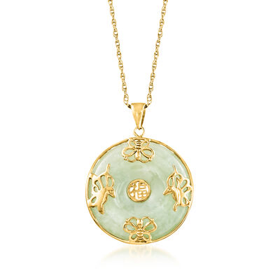 Jade "Good Fortune" Butterfly Pendant Necklace in 18kt Gold Over Sterling