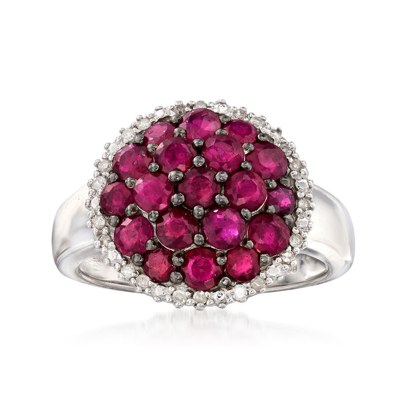 2.50 ct. t.w. Ruby and .12 ct. t.w. Diamond Cluster Ring in Sterling Silver image number 0