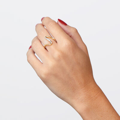 .25 ct. t.w. Diamond Wave Ring in 18kt Gold Over Sterling