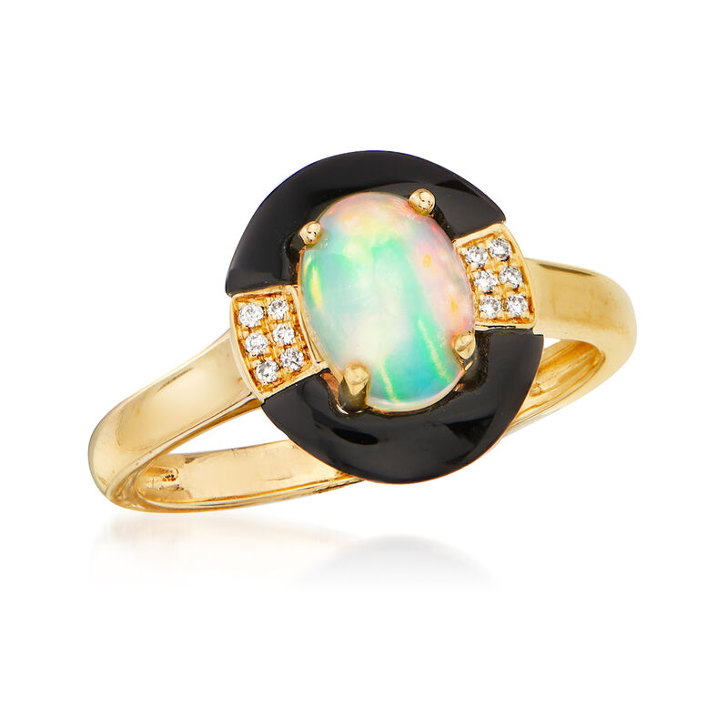 Opal and Black Onyx Ring with Diamond Accents in 14kt Yellow Gold. Size 9 image number 3