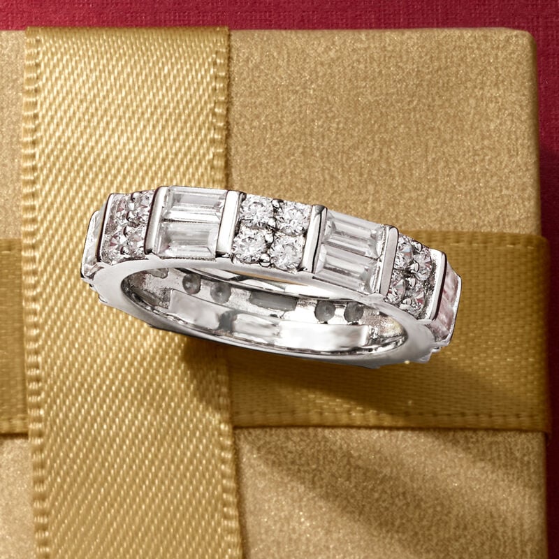 2.80 ct. t.w. Baguette and Round CZ Eternity Band in Sterling Silver image number 3