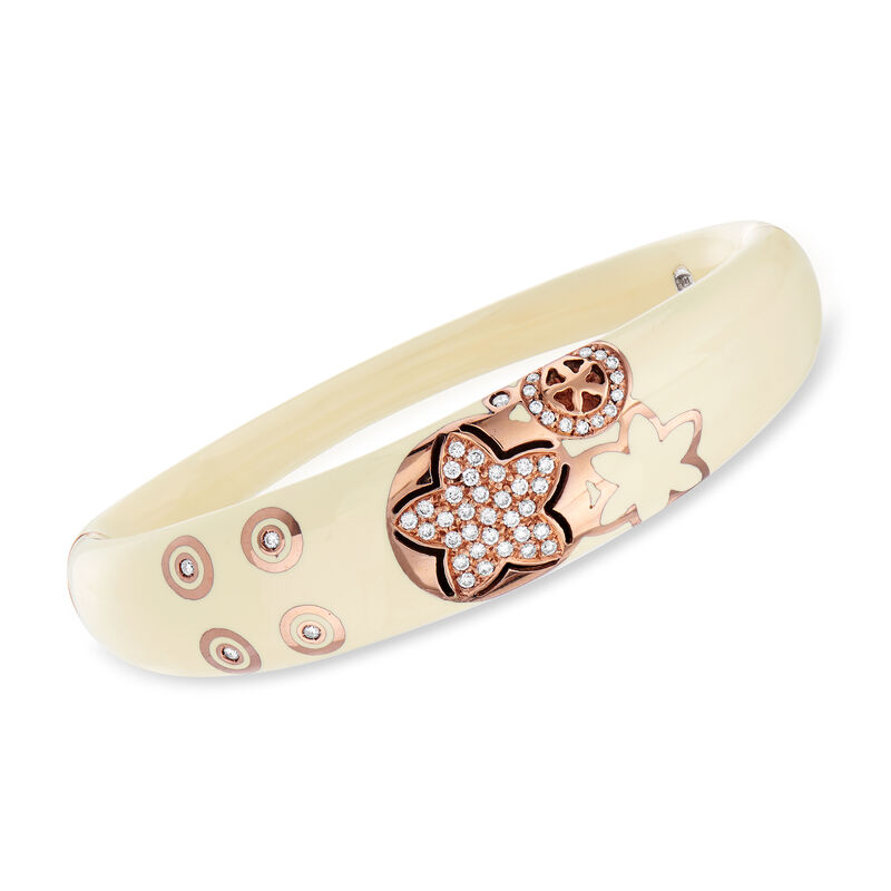 C. 1990 Vintage Nouvelle Bague .70 ct. t.w. Diamond Floral Bangle Bracelet in 18kt Rose Gold. 7.5&quot; image number 0