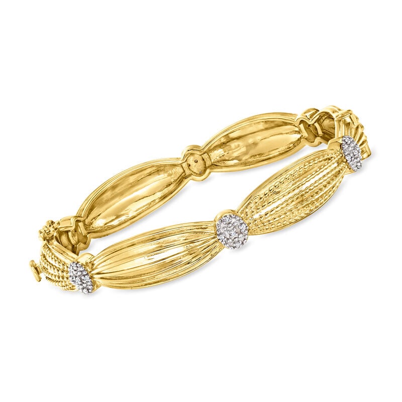 .15 ct. t.w. Diamond Ruffle-Station Bangle Bracelet in 18kt Gold Over Sterling. 7" image number 0