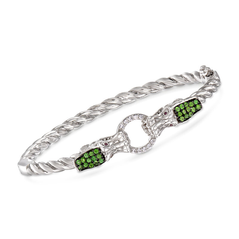 .70 ct. t.w. Multi-Gem Double Dragon Head Bangle Bracelet with Ruby Accents in Sterling Silver. 7.5&quot; image number 0