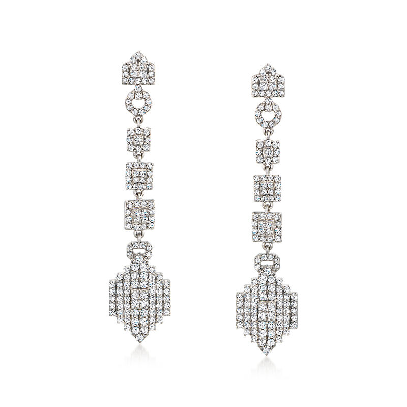 C. 1990 Vintage 4.00 ct. t.w. Diamond Geometric Drop Earrings in 14kt White Gold  image number 0