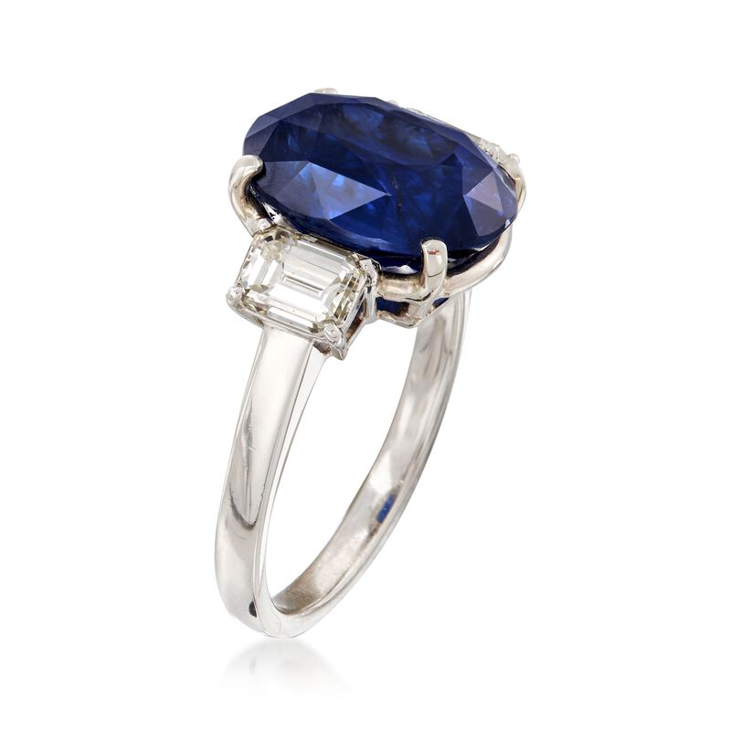 C. 1990 Vintage 6.92 Carat Sapphire and 1.05 ct. t.w. Diamond Ring in Platinum. Size 6.5 image number 2