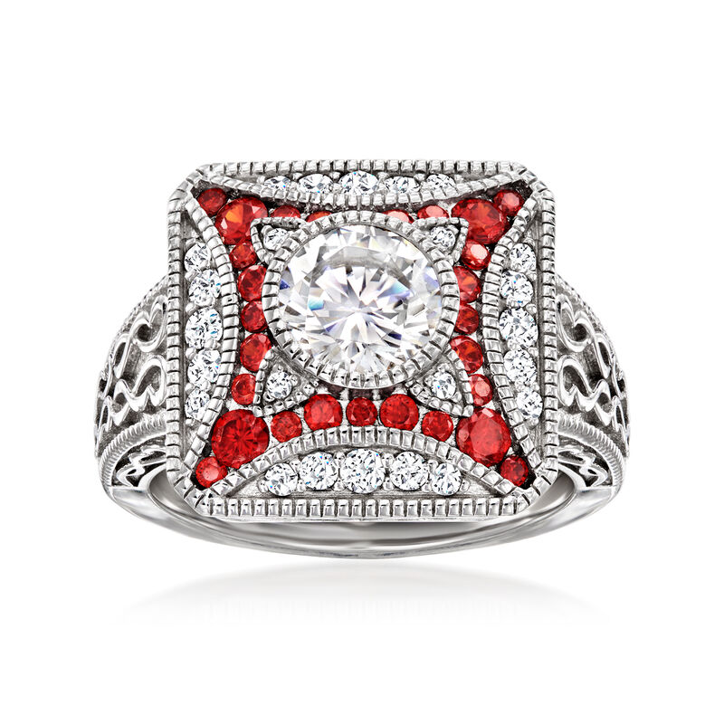 1.40 ct. t.w. CZ and .60 ct. t.w. Simulated Garnet Ring in Sterling Silver image number 0