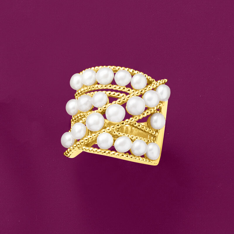 3.5-4.5mm Cultured Pearl Ring in 18kt Gold Over Sterling image number 6