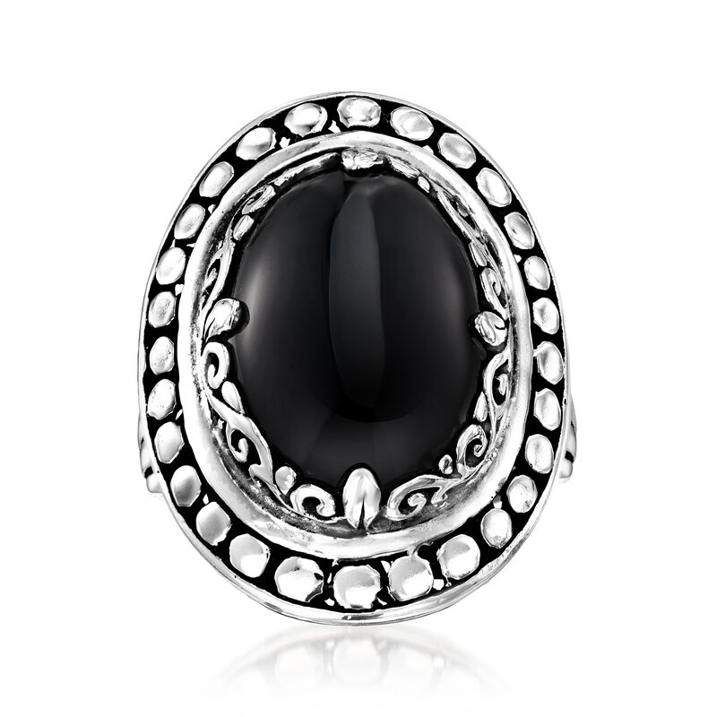 Onyx Bali-Style Ring in Sterling Silver image number 0
