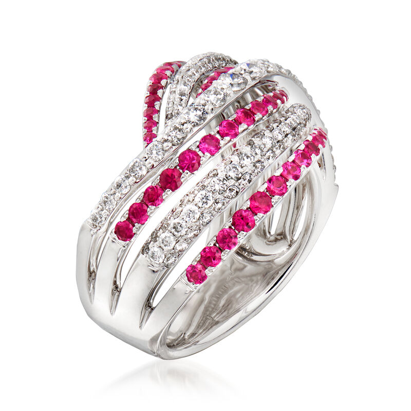 C. 1990 Vintage Piero Milano .87 ct. t.w. Diamond and .85 ct. t.w. Ruby Wave Ring in 18kt White Gold. Size 6.5 image number 2
