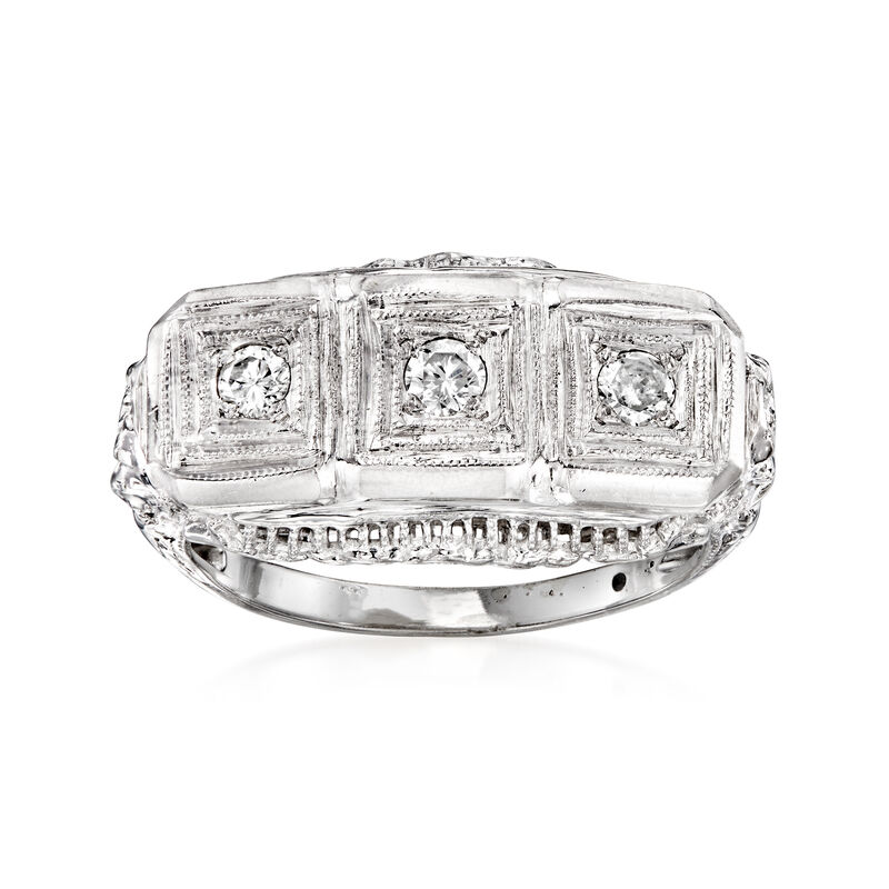 C. 1950 Vintage .15 ct. t.w. Diamond Filigree Ring in 14kt White Gold. Size 5.5 image number 0