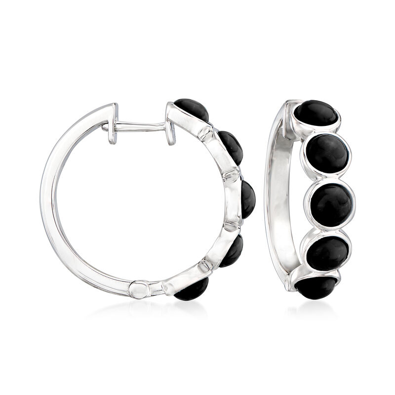 Black Onyx Hoop Earrings in Sterling Silver. 7/8&quot; image number 0