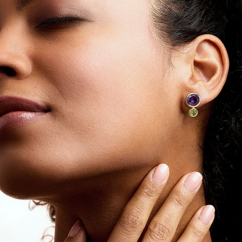 C. 2000 Vintage 3.60 ct. t.w. Amethyst and .66 ct. t.w. Peridot Earrings in 18kt Yellow Gold image number 1