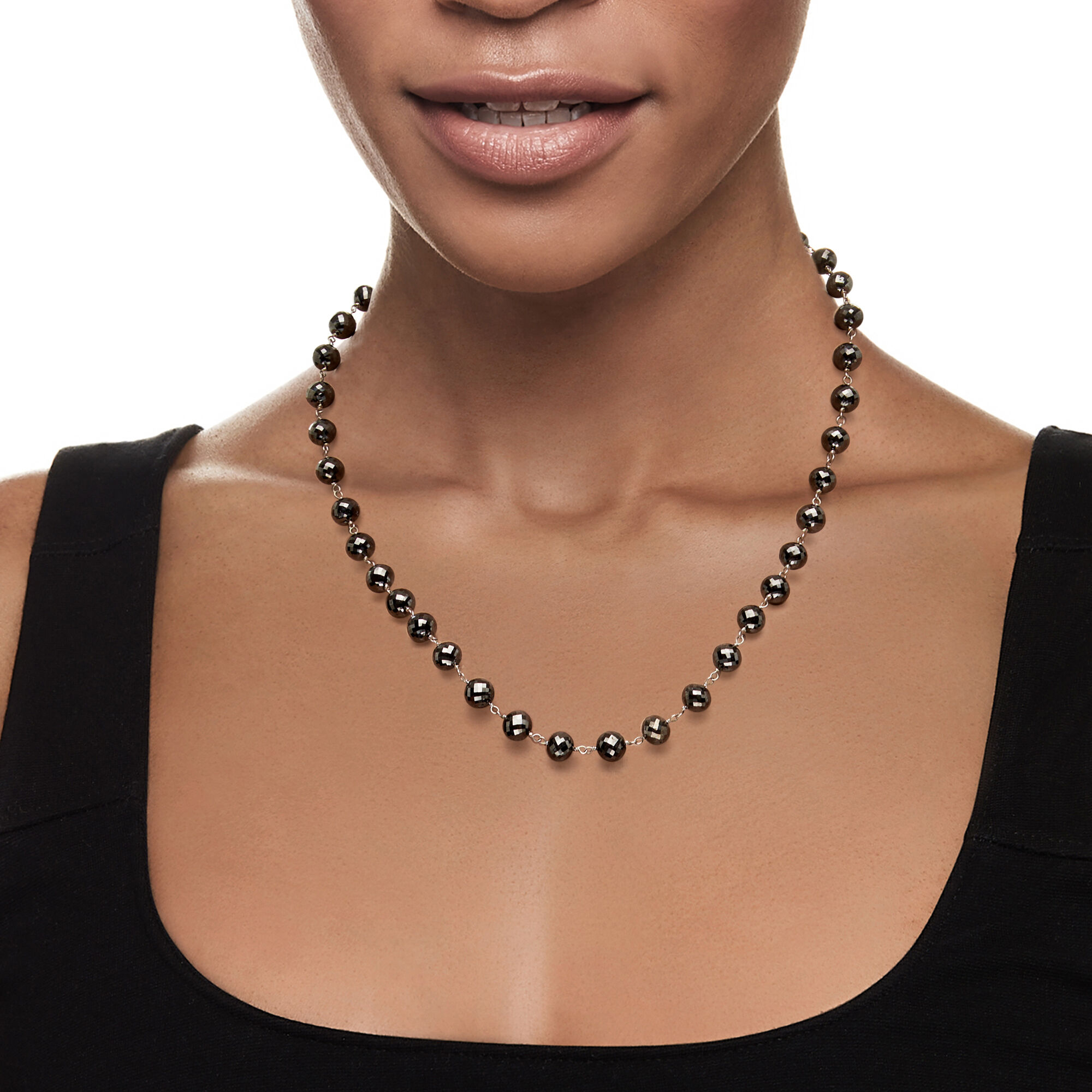 110.00 ct. t.w. Black Diamond Bead Necklace with 14kt White Gold