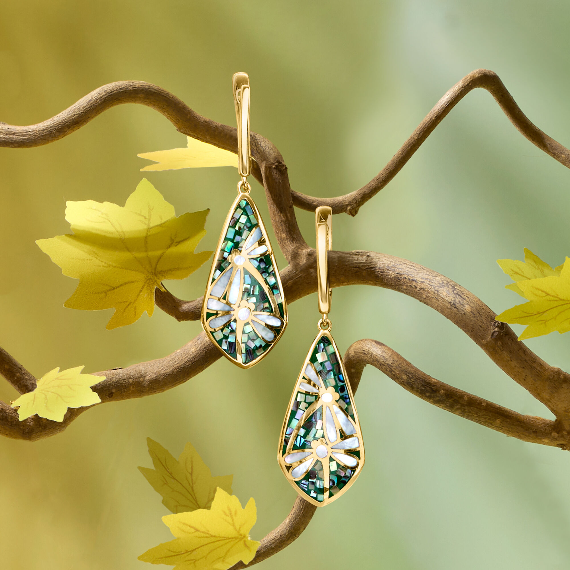 Mother-of-Pearl and Abalone Shell Dragonfly Mosaic Drop Mother-of-Pearl and Abalone Shell Dragonfly Mosaic Drop