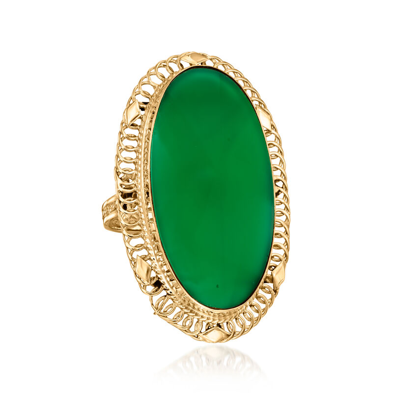 C. 1980 Vintage Green Chalcedony Ring in 14kt Yellow Gold. Size 8 image number 3