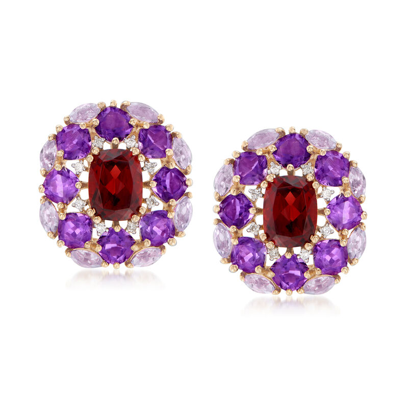 4.00 ct. t.w. Garnet, 5.80 ct. t.w. Amethyst and .11 ct. t.w. Diamond Earrings in 14kt Yellow Gold image number 0