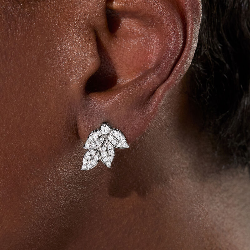 1.00 ct. t.w. Diamond Leaf Earrings in 14kt White Gold image number 2