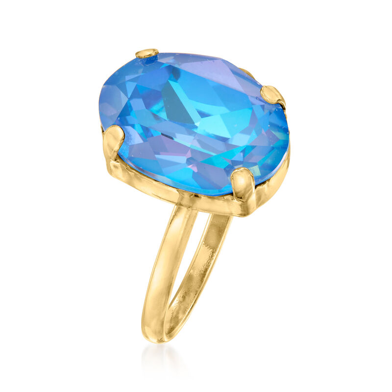 Italian Blue Swarovski Crystal Ring in 18kt Gold Over Sterling image number 2