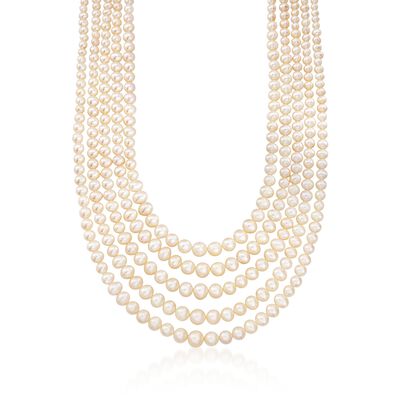 4-8.5mm Cultured Pearl Five-Strand Layered Necklace with Sterling Silver