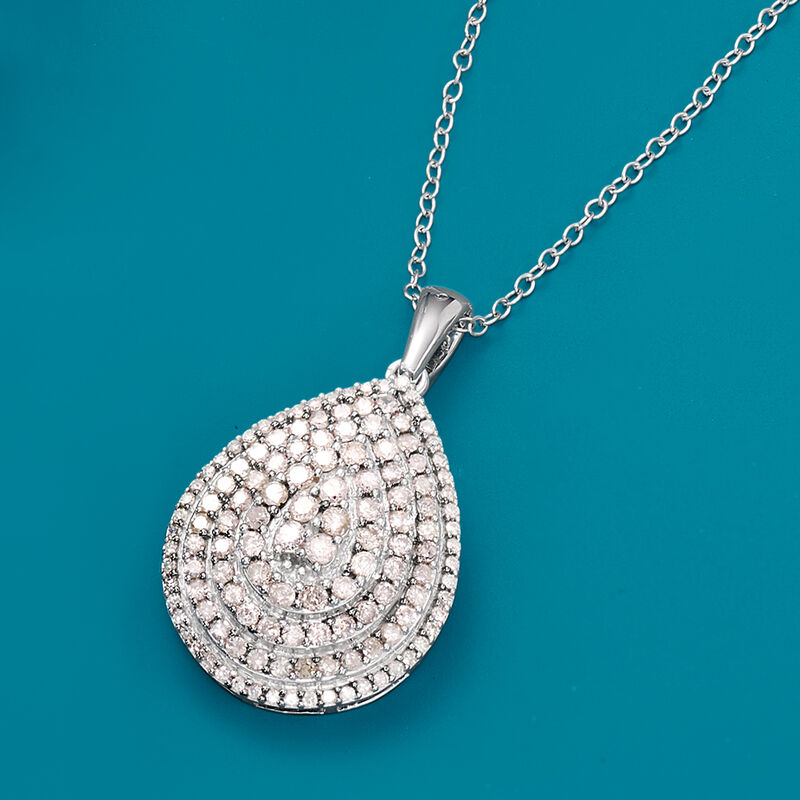 1.00 ct. t.w. Diamond Cluster Pear-Shaped Pendant Necklace in Sterling Silver. 20" image number 2